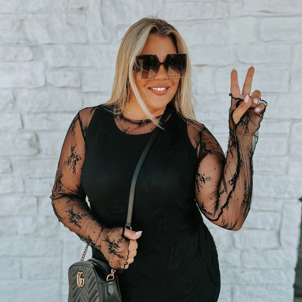 Blakeley Black Lace Long Sleeve Layering Top Featuring Thumbholes New